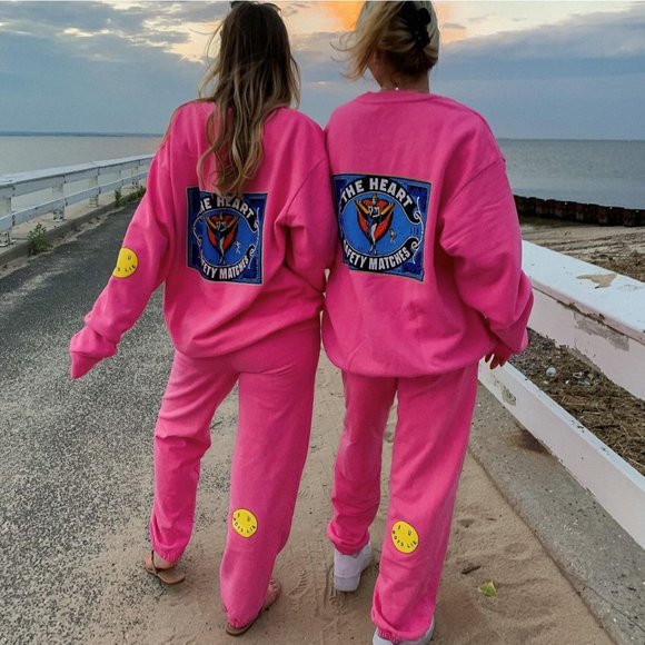 BOYS LIE PERFECT MATCH PINK CREWNECK SWEATPANTS SET SZ S M - Picture 3 of 12